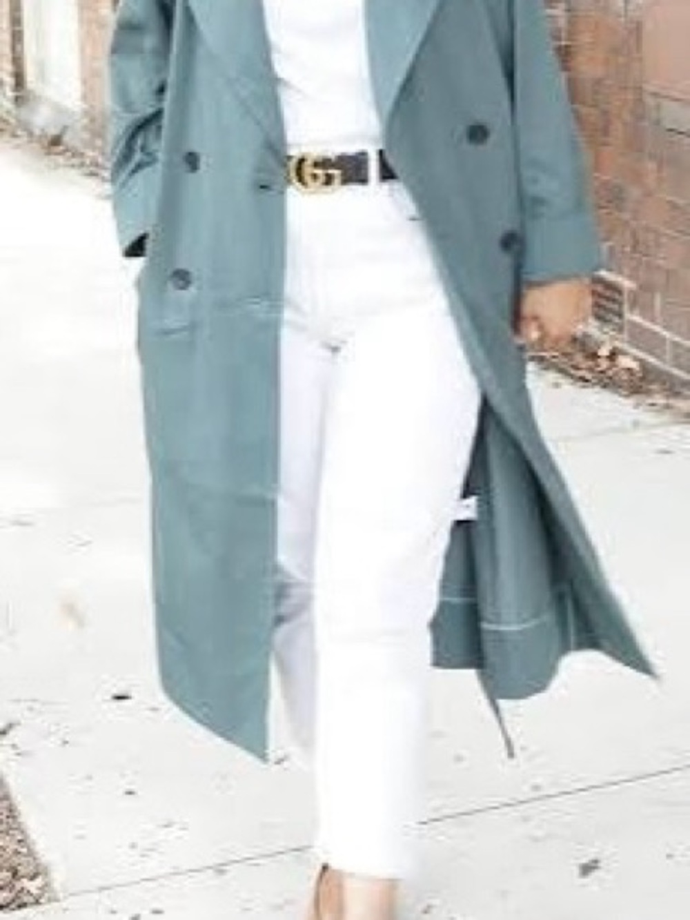 Everlane Teal Double-Breasted Trench Coat